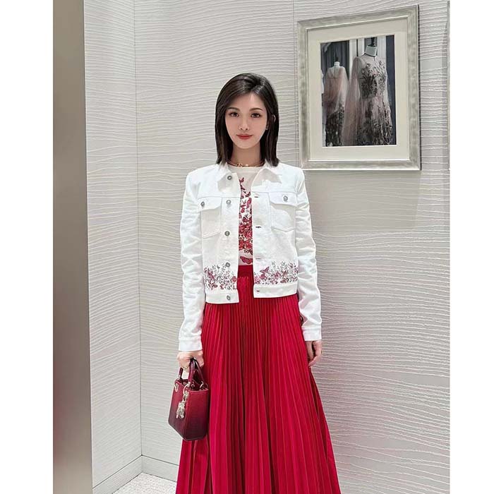Dior Women CD Jacket White Cotton Denim Red Le Cœur Des Papillons