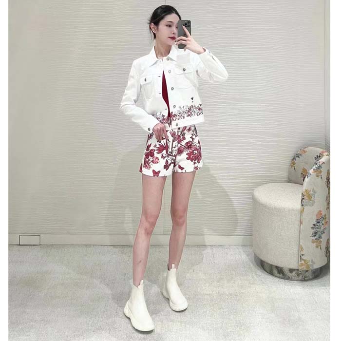 Dior Women CD Jacket White Cotton Denim Red Le Cœur Des Papillons