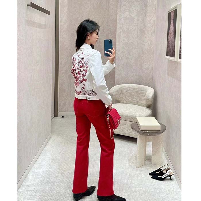 Dior Women CD Jacket White Cotton Denim Red Le Cœur Des Papillons