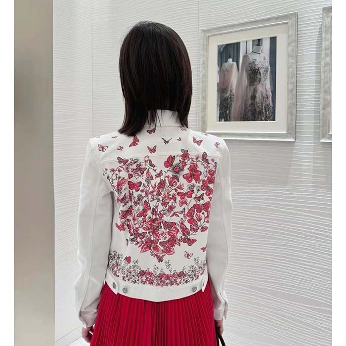 Dior Women CD Jacket White Cotton Denim Red Le Cœur Des Papillons