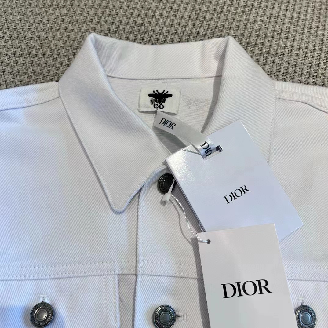 Dior Women CD Jacket White Cotton Denim Red Le Cœur Des Papillons