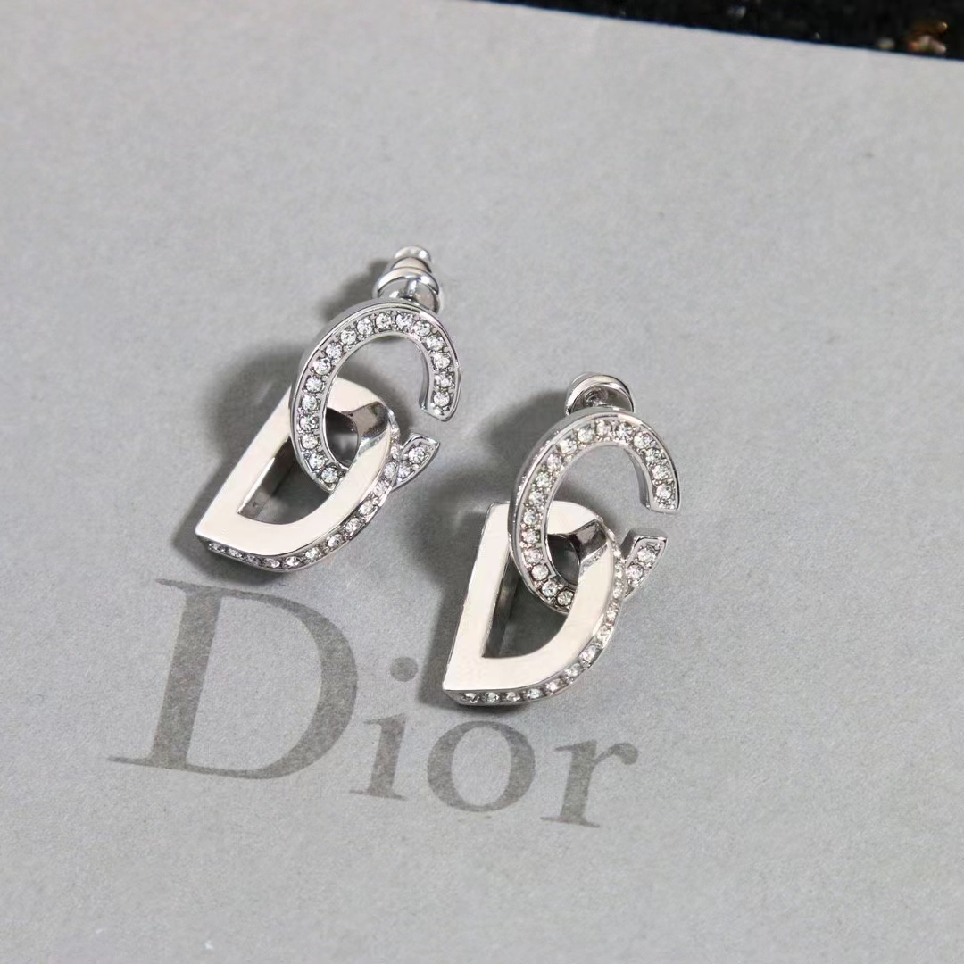 Dior Women CD Lock Earrings Silver-Finish Metal Silver-Tone Crystals