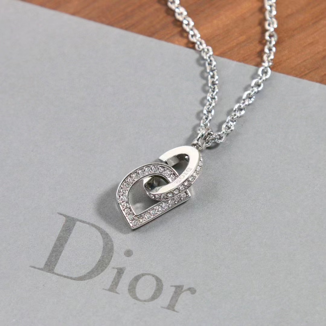 Dior Women CD Lock Necklace Silver-Finish Metal Silver-Tone Crystals