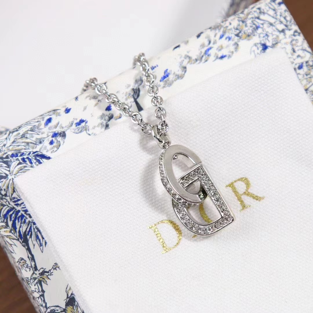 Dior Women CD Lock Necklace Silver-Finish Metal Silver-Tone Crystals
