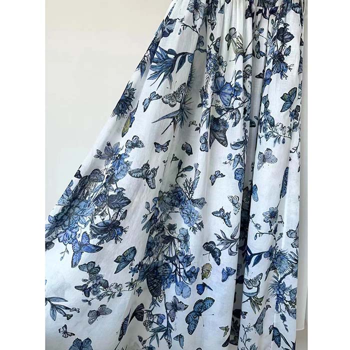 Dior Women CD Mid-Length Shirt Dress White Blue Cotton Voile
