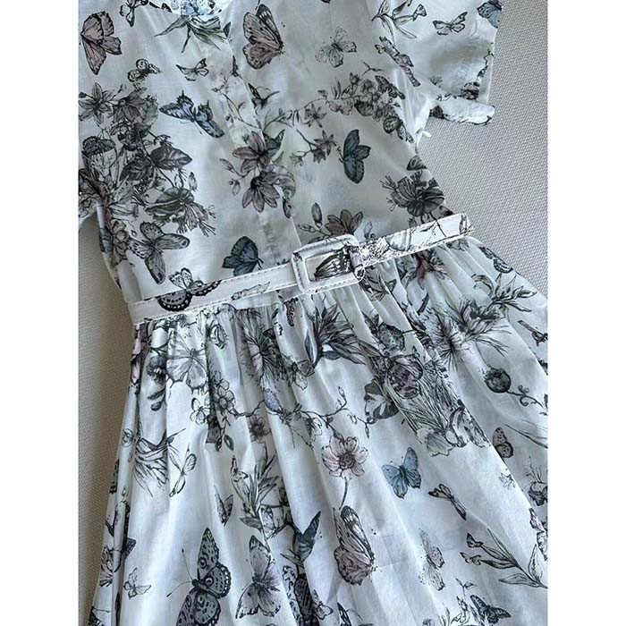 Dior Women CD Mid-Length Shirt Dress White Pink Cotton Voile