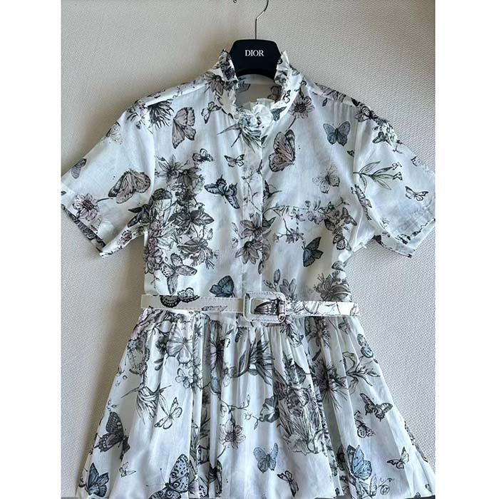 Dior Women CD Mid-Length Shirt Dress White Pink Cotton Voile