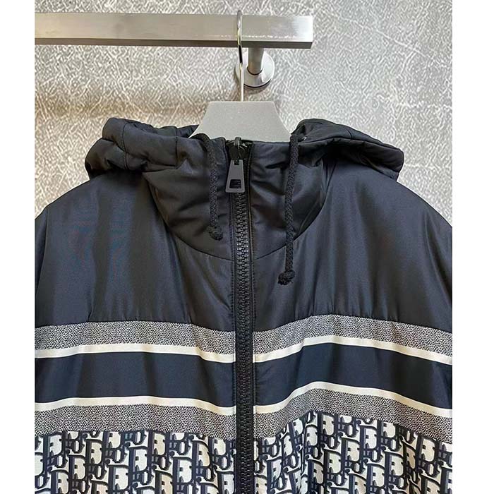 Dior Men CD Reversible Cropped Puffer Jacket Blue Ecru Dior Oblique Quilted Technical Taffeta