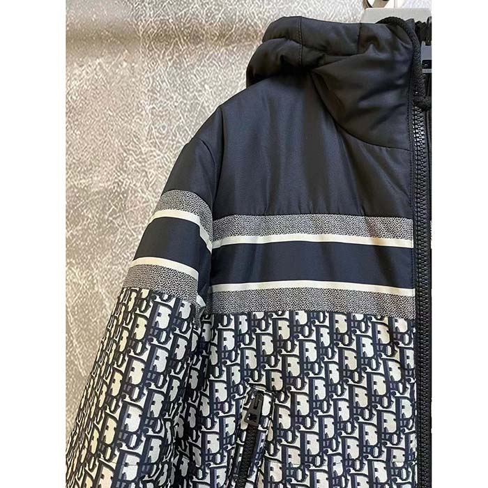 Dior Men CD Reversible Cropped Puffer Jacket Blue Ecru Dior Oblique Quilted Technical Taffeta