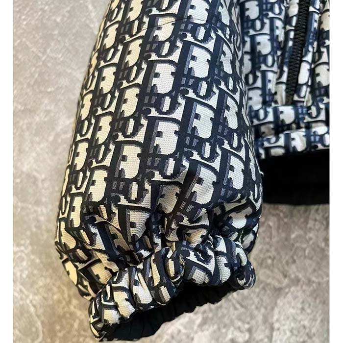 Dior Men CD Reversible Cropped Puffer Jacket Blue Ecru Dior Oblique Quilted Technical Taffeta