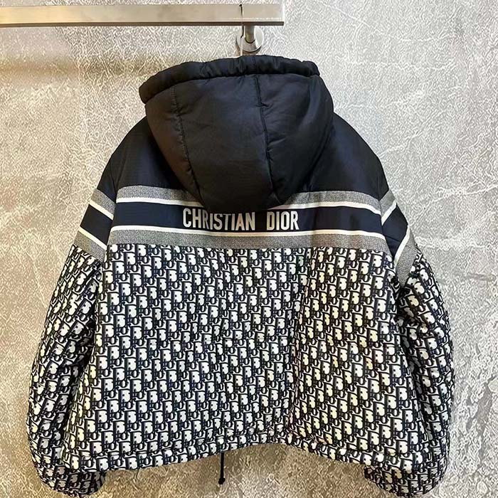 Dior Men CD Reversible Cropped Puffer Jacket Blue Ecru Dior Oblique Quilted Technical Taffeta