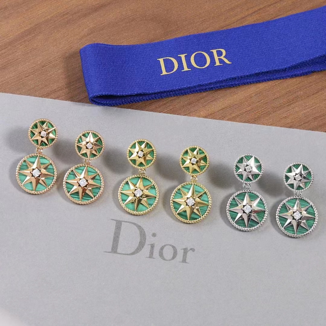 Dior Women CD Rose Des Vents Earring Yellow Gold Diamonds Malachite
