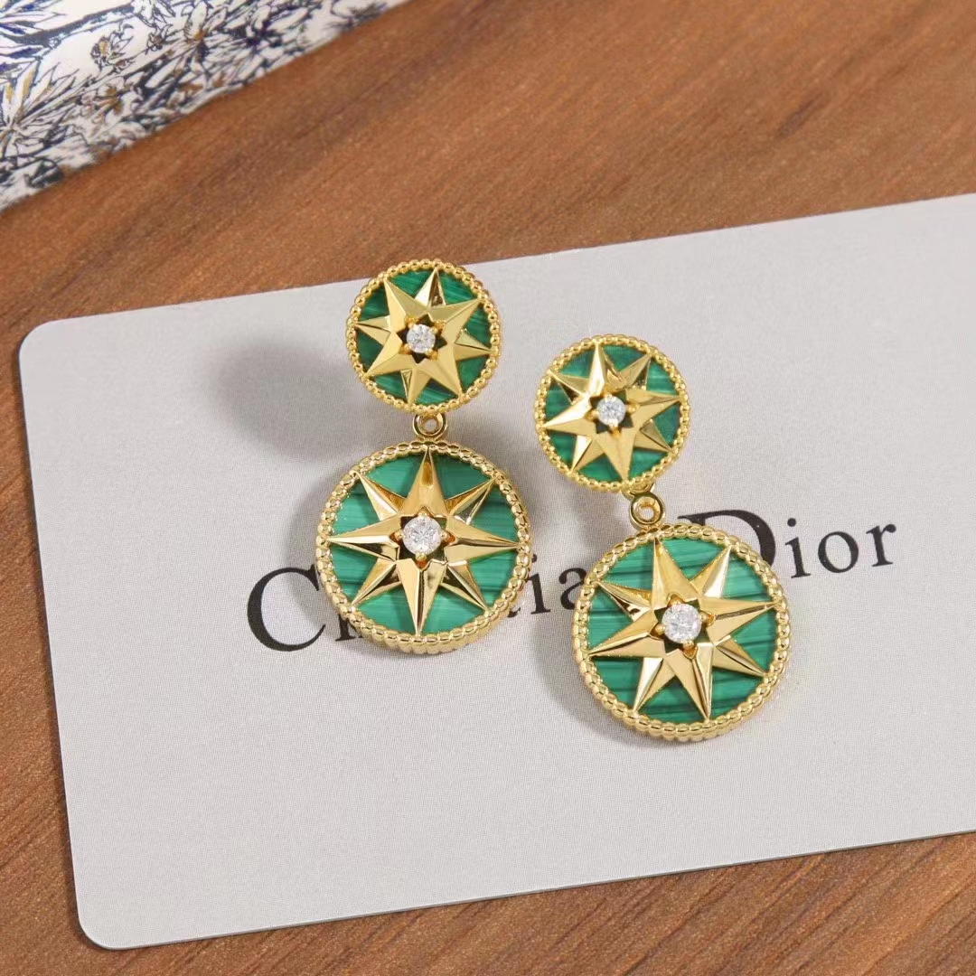 Dior Women CD Rose Des Vents Earring Yellow Gold Diamonds Malachite