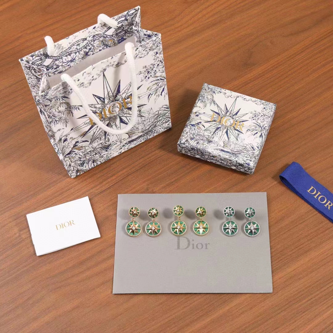 Dior Women CD Rose Des Vents Earring Yellow Gold Diamonds Malachite