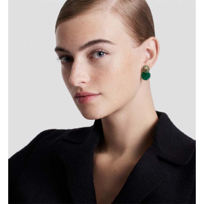 Dior Women CD Rose Des Vents Earring Yellow Gold Diamonds Malachite