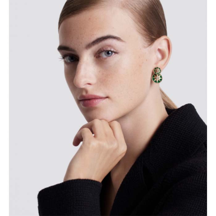 Dior Women CD Rose Des Vents Earring Yellow Gold Diamonds Malachite