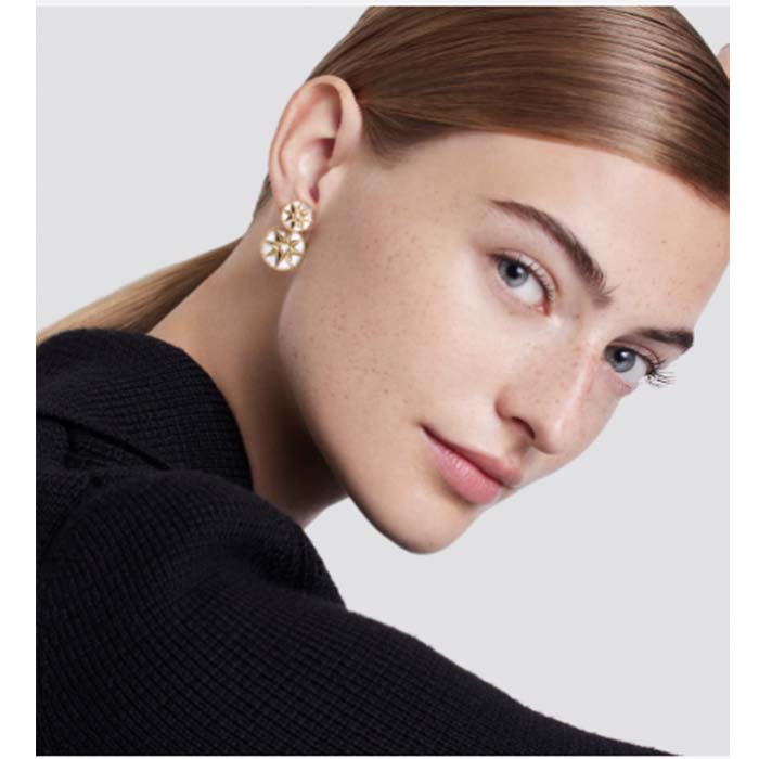 Dior Women CD Rose Des Vents Earring Yellow Gold Diamonds Pearl