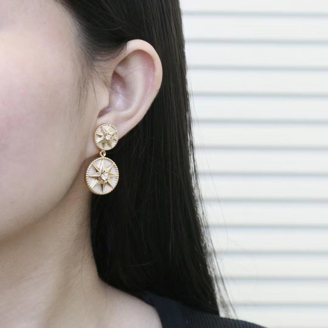 Dior Women CD Rose Des Vents Earring Yellow Gold Diamonds Pearl