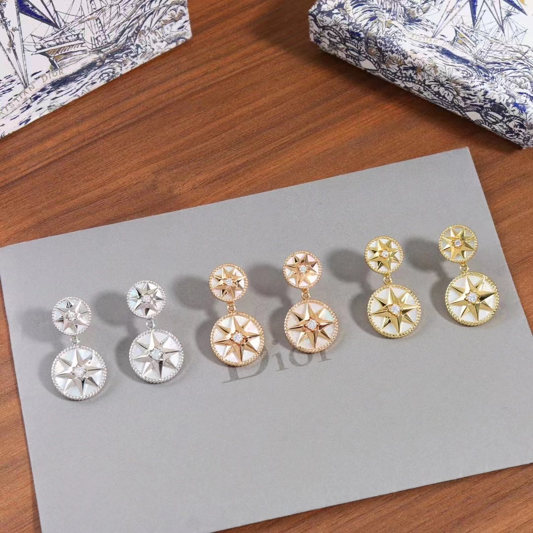 Dior Women CD Rose Des Vents Earring Yellow Gold Diamonds Pearl