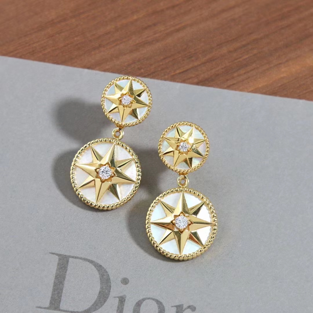 Dior Women CD Rose Des Vents Earring Yellow Gold Diamonds Pearl