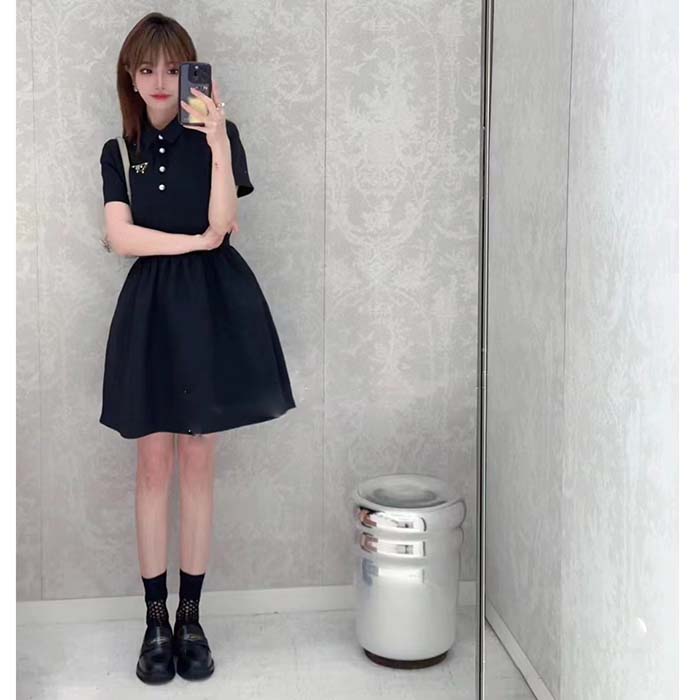Dior Women CD Short Belted Shirt Dress Black Wool Silk