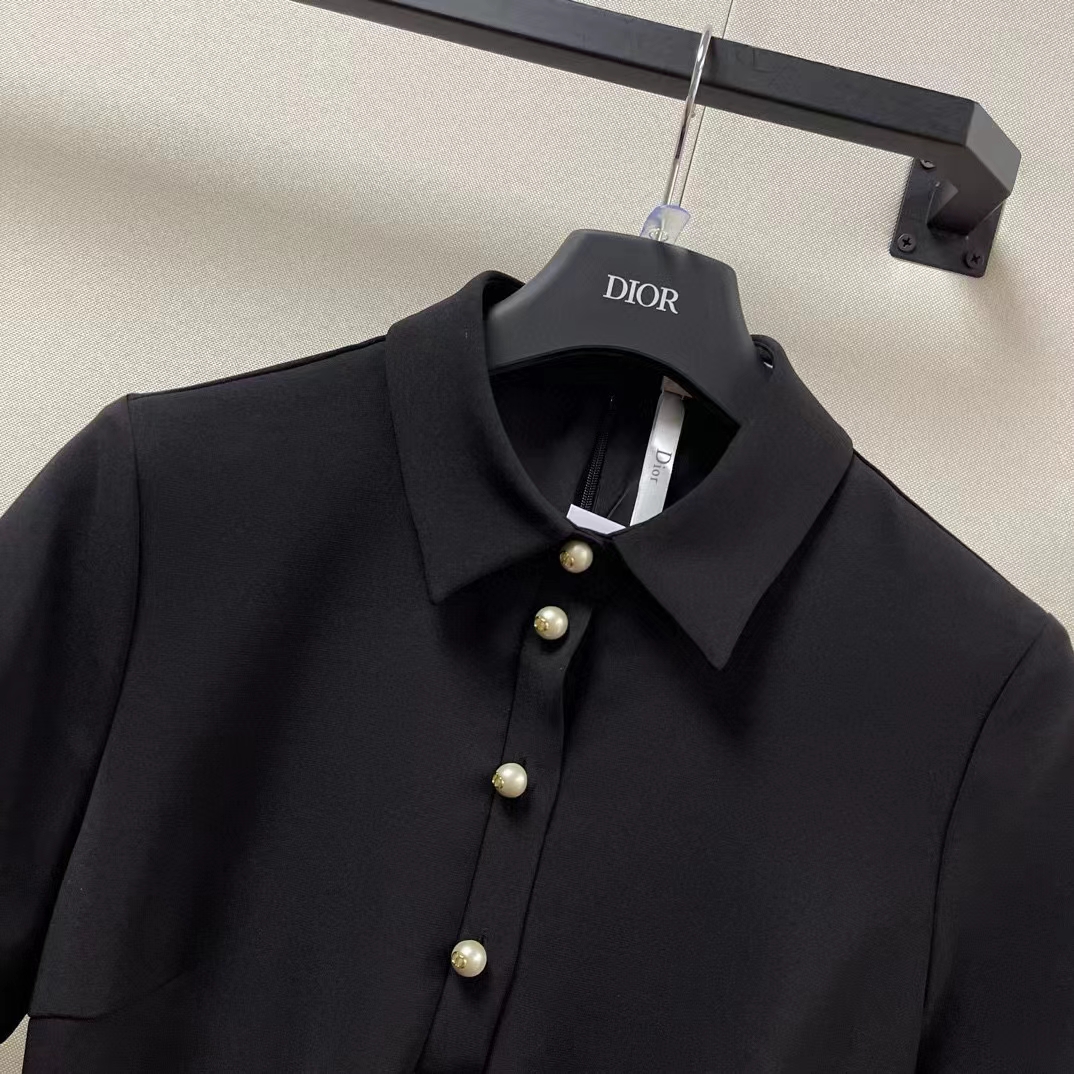 Dior Women CD Short Belted Shirt Dress Black Wool Silk