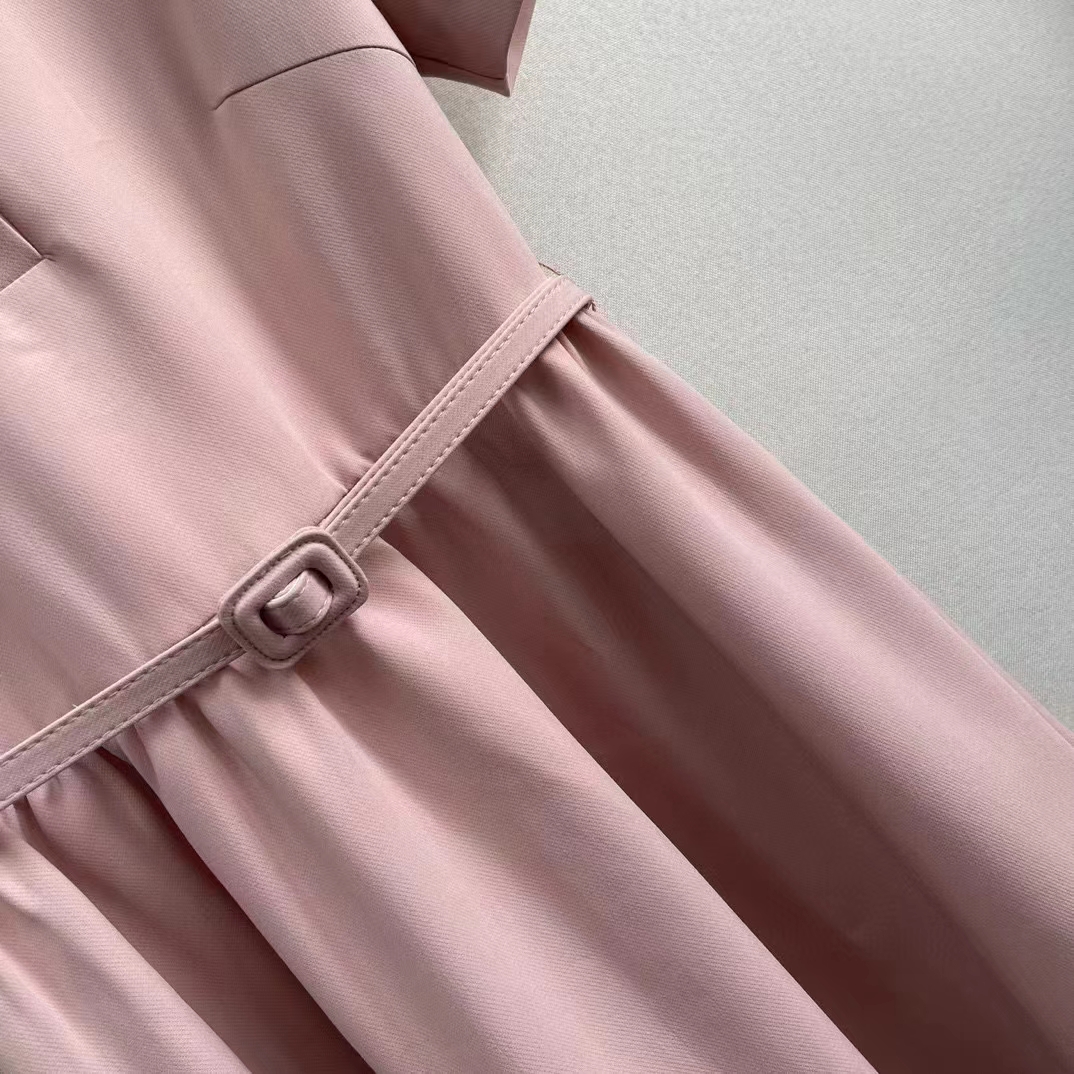 Dior Women CD Short Belted Shirt Dress Pink Wool Silk