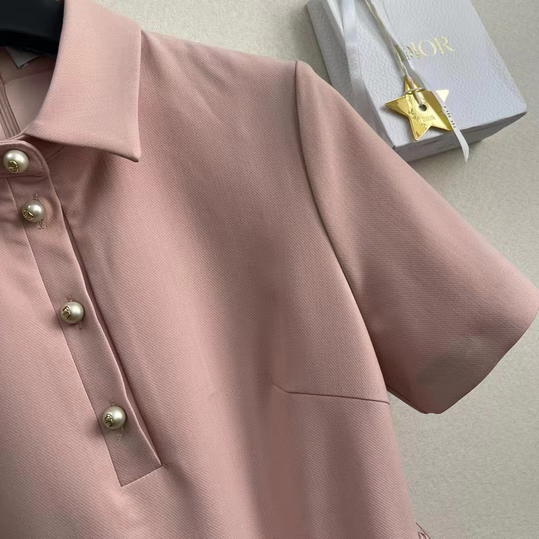 Dior Women CD Short Belted Shirt Dress Pink Wool Silk