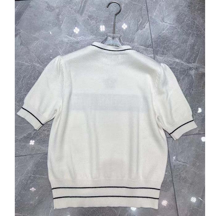 Dior Women Christian Dior Short-Sleeved Sweater Ecru Cashmere Wool Knit