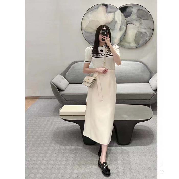Dior Women Christian Dior Short-Sleeved Sweater Ecru Cashmere Wool Knit