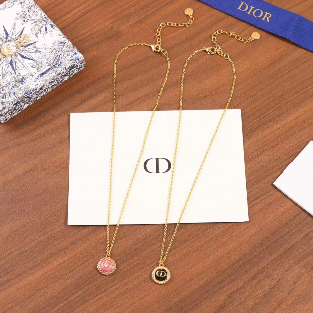 Dior Women Petit CD Baroque Necklace White Resin Pearls Black Glass