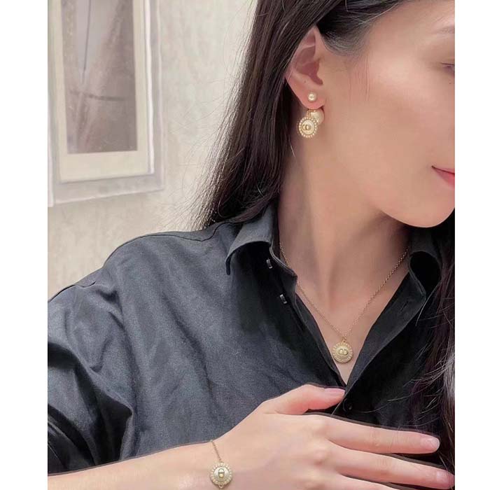 Dior Women Petit CD Baroque Necklace White Resin Pearls Latte Glass
