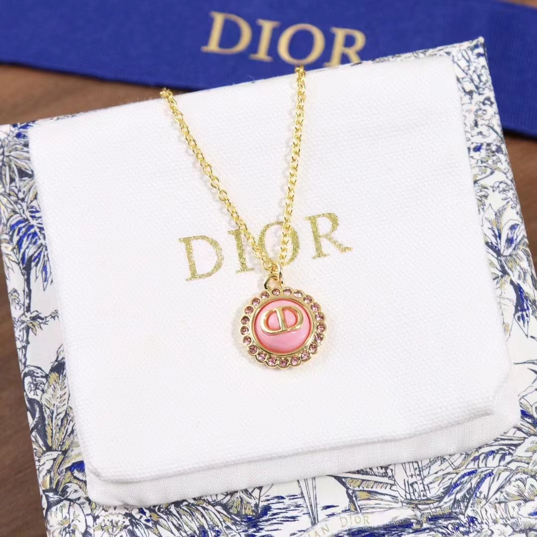 Dior Women Petit CD Necklace Pink-Finish Metal White Crystals
