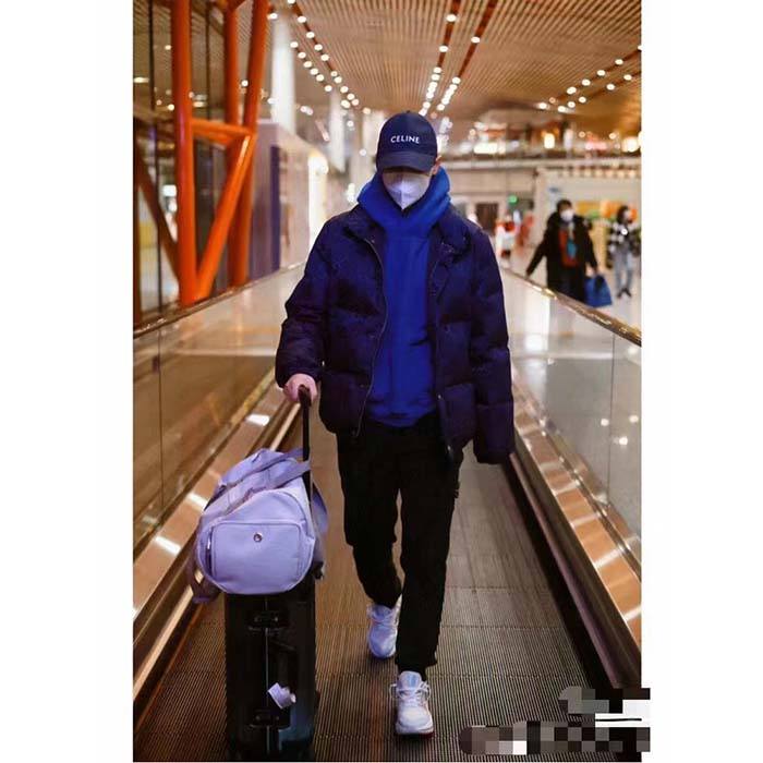Gucci Men Jumbo GG Canvas Down Jacket Blue Nylon Front Zip Pockets