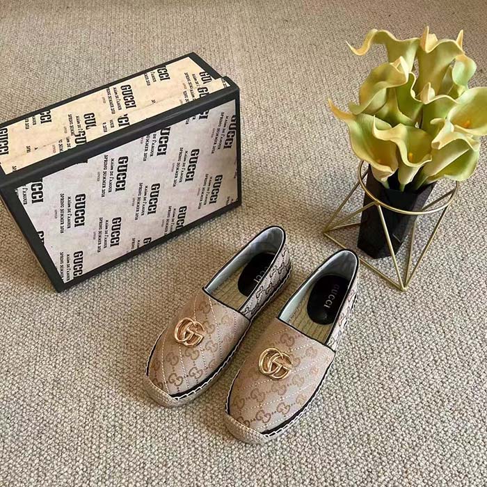 Gucci Unisex GG Matelassé Canvas Espadrille Double G Flat 2 CM Heel