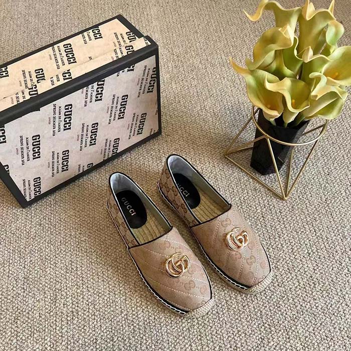 Gucci Unisex GG Matelassé Canvas Espadrille Double G Flat 2 CM Heel
