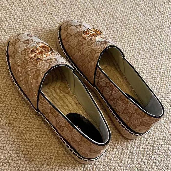 Gucci Unisex GG Matelassé Canvas Espadrille Double G Flat 2 CM Heel