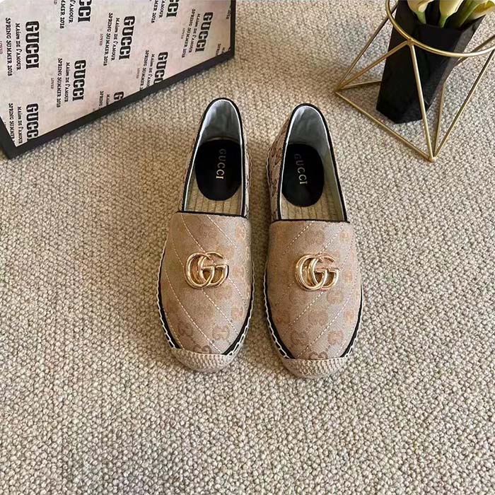 Gucci Unisex GG Matelassé Canvas Espadrille Double G Flat 2 CM Heel
