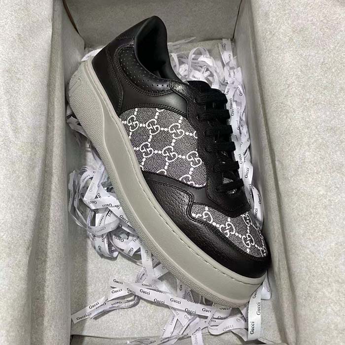 Gucci Unisex GG Sneaker Black Grey Supreme Canvas Mid-Heel