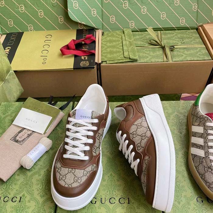 Gucci Unisex GG Sneaker Brown Leather Rubber Sole Mid-Heel