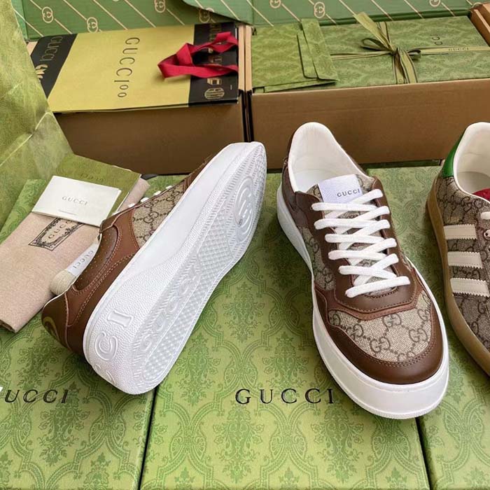 Gucci Unisex GG Sneaker Brown Leather Rubber Sole Mid-Heel