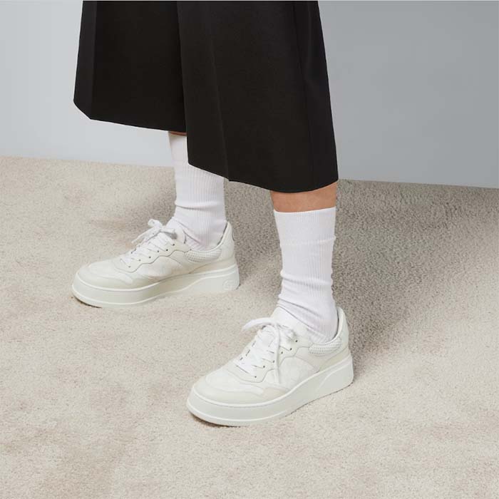 Gucci Unisex GG Sneaker White Grey Supreme Canvas Mid-Heel