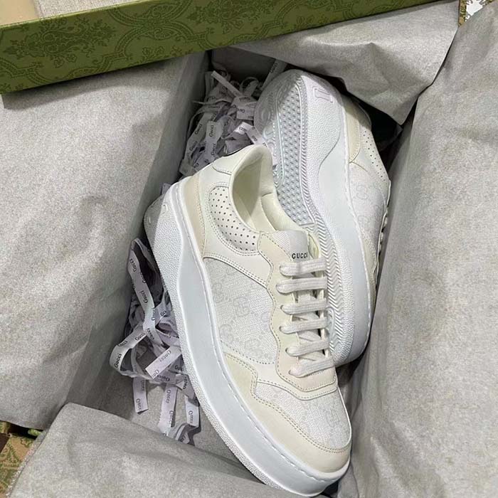 Gucci Unisex GG Sneaker White Grey Supreme Canvas Mid-Heel