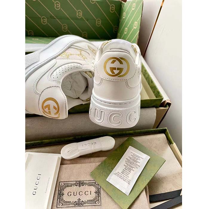 Gucci Unisex GG Sneaker White Leather Lace-Up Mid-Heel