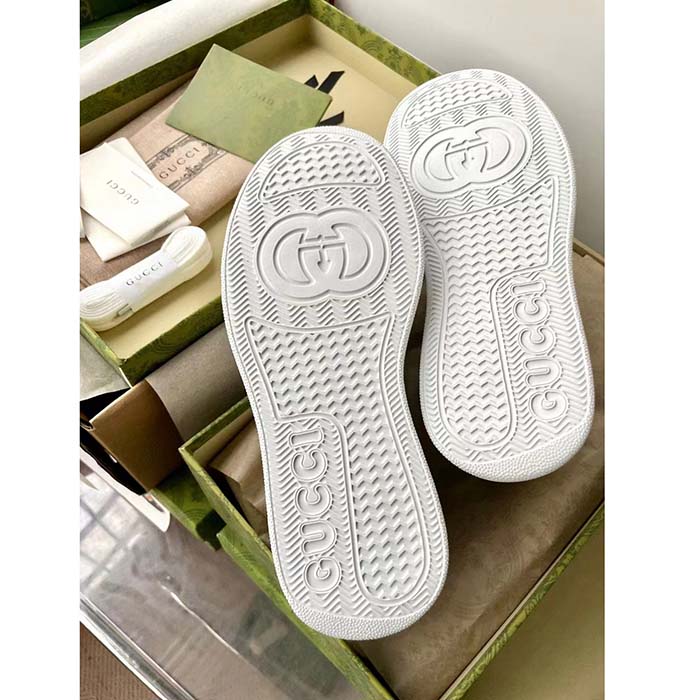 Gucci Unisex GG Sneaker White Leather Lace-Up Mid-Heel