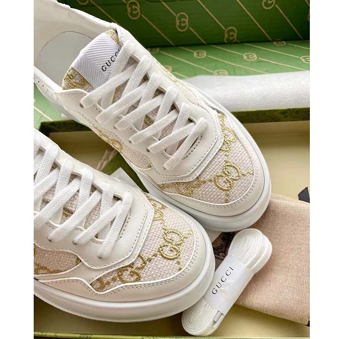 Gucci Unisex GG Sneaker White Leather Lace-Up Mid-Heel