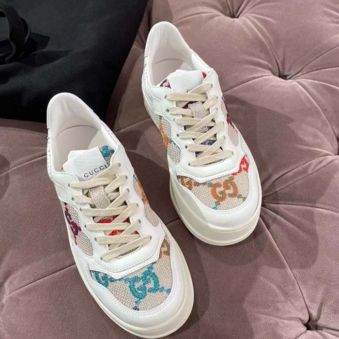 Gucci Unisex GG Sneaker White Leather Rubber Sole Mid-Heel