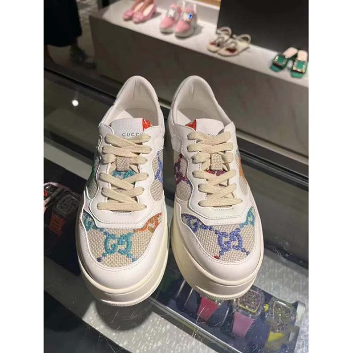 Gucci Unisex GG Sneaker White Leather Rubber Sole Mid-Heel