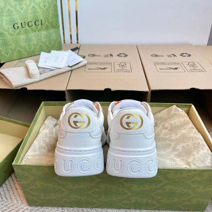 Gucci Unisex GG Sneaker White Leather Rubber Sole Mid-Heel
