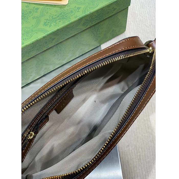 Gucci Unisex Messenger Bag Interlocking G Beige Ebony GG Supreme Canvas Brown Leather Style ‎675891 92THG 8563